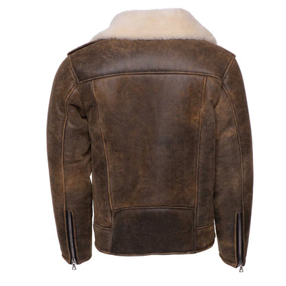 Carter's Distressed Biker Bomber Shearling Jacket – Vintage Leather Style for Men
