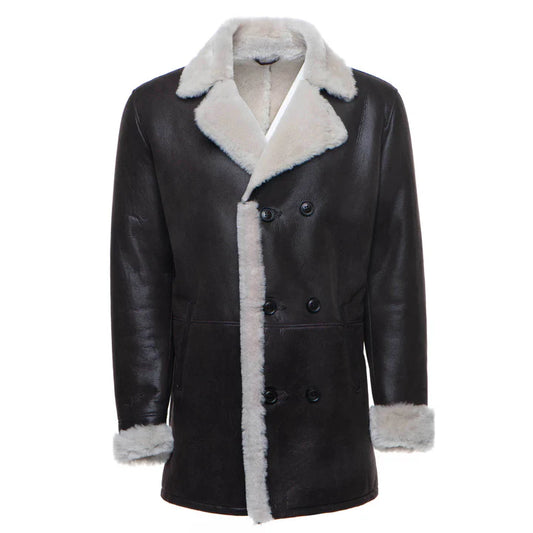 Men’s Shearling Buttoned Coat – Classic Winter Leather Outerwear