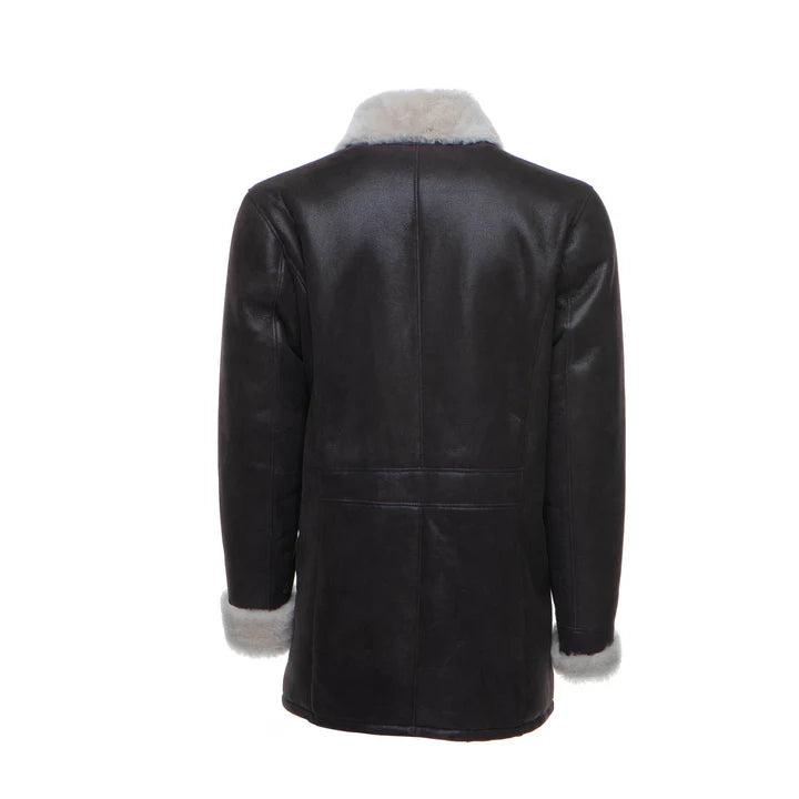 Men’s Shearling Buttoned Coat – Classic Winter Leather Outerwear