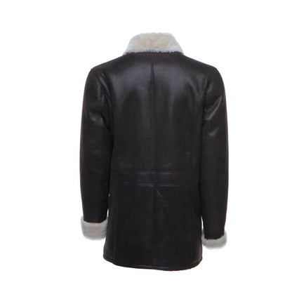 Men’s Shearling Buttoned Coat – Classic Winter Leather Outerwear