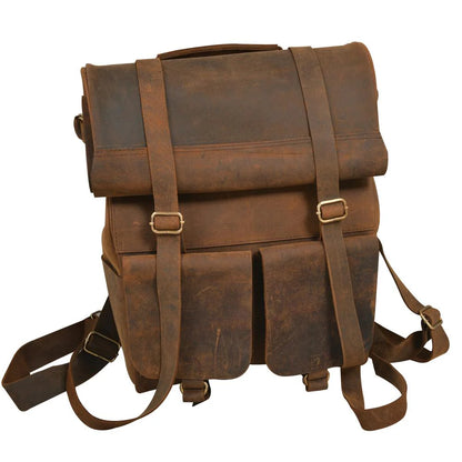 Parsons Roll Top Backpack – Vintage Oiled Cowhide Leather for Rugged Style