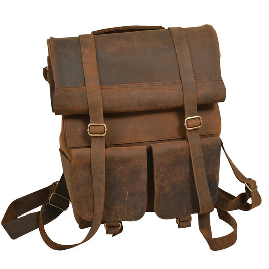 Parsons Roll Top Backpack – Vintage Oiled Cowhide Leather for Rugged Style