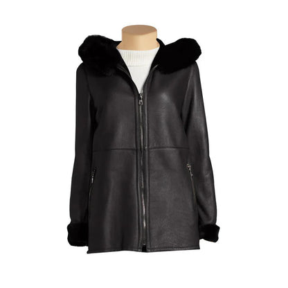 Women's Black Leather Jacket with Hoodie – Sleek & Comfortable Street Style Outerwear