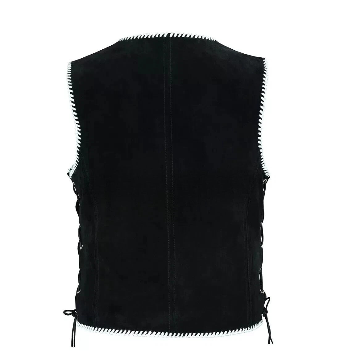 Men's Real Suede Leather Biker Style Vest Braided Black Motorcycle Waistcoat