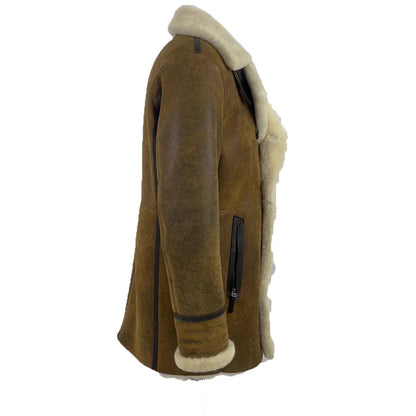 Men's Distressed Shearling Trench Coat – Vintage Long Leather Winter Jacket with Fur Lining