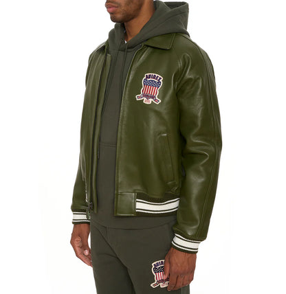 Men’s ICON Jacket – AVIREX Leather Bomber with Varsity Patch Design