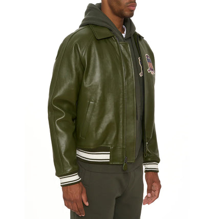 Men’s ICON Jacket – AVIREX Leather Bomber with Varsity Patch Design