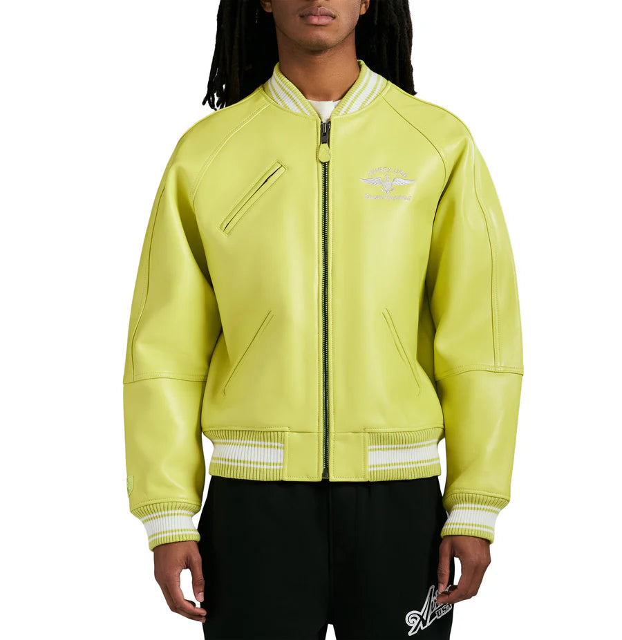 Avirex Stadium Jacket – Premium Leather Varsity Style with Bold Stadium Graphics & Embroidery