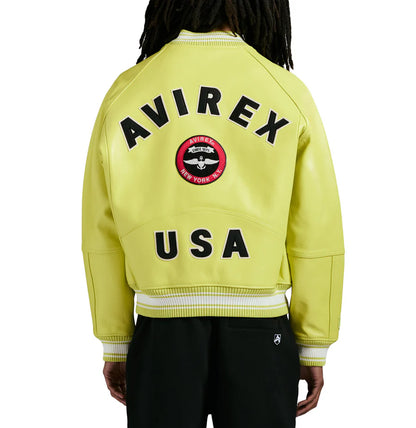 Avirex Stadium Jacket – Premium Leather Varsity Style with Bold Stadium Graphics & Embroidery