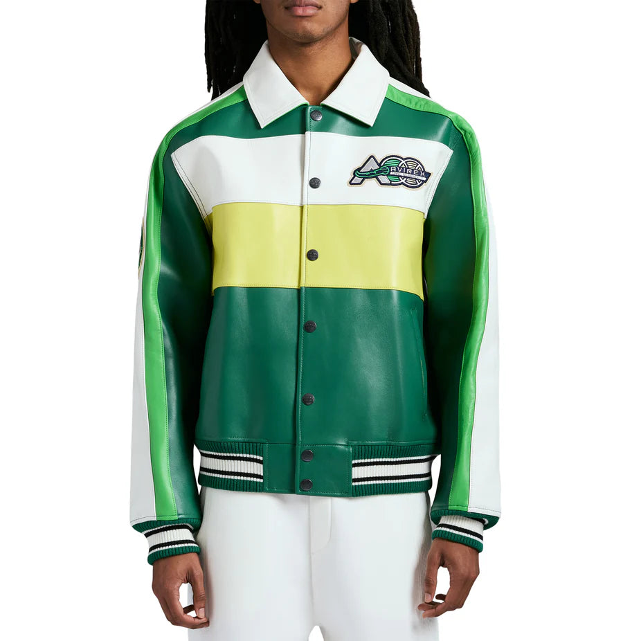 Avirex Grand Slam Jacket – 100% Leather Varsity Style with Grand Slam Embroidered Patches