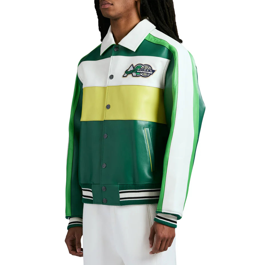Avirex Grand Slam Jacket – 100% Leather Varsity Style with Grand Slam Embroidered Patches