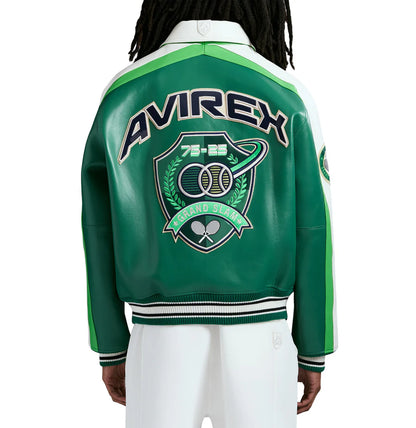 Avirex Grand Slam Jacket – 100% Leather Varsity Style with Grand Slam Embroidered Patches