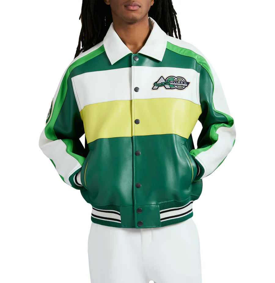Avirex Grand Slam Jacket – 100% Leather Varsity Style with Grand Slam Embroidered Patches