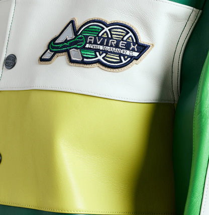 Avirex Grand Slam Jacket – 100% Leather Varsity Style with Grand Slam Embroidered Patches