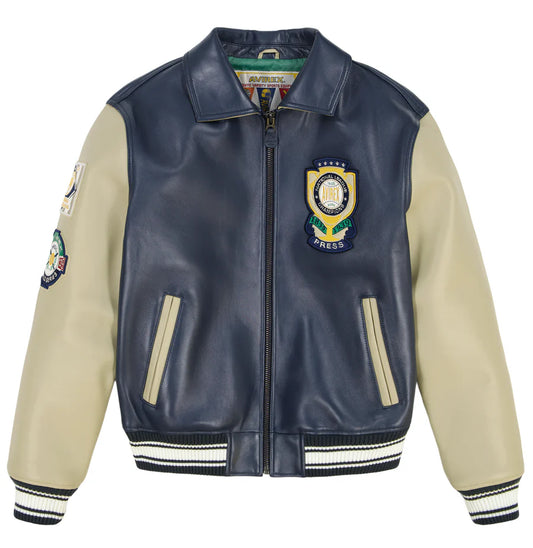 Avirex 100% Leather Jacket with Embroidered Chest & Back