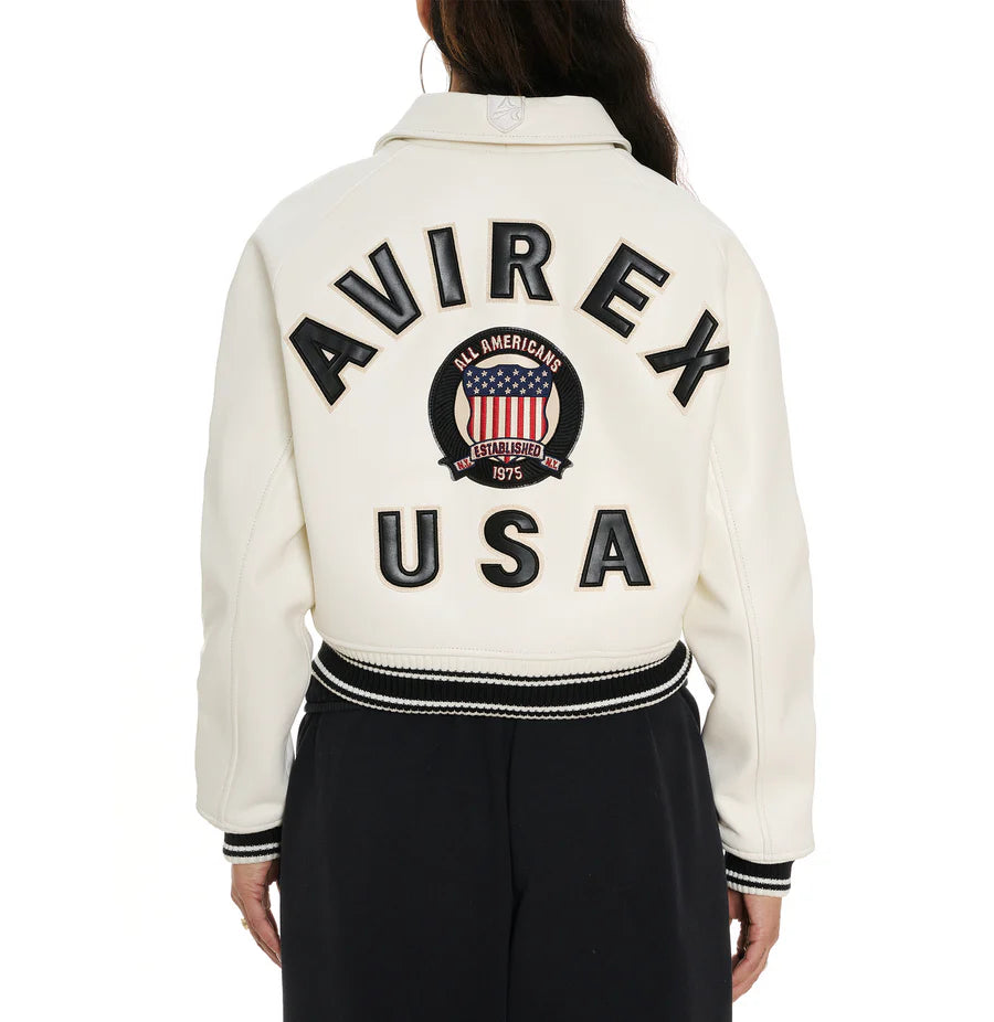 Avirex Women's Cropped Icon Jacket – Premium Streetwear with Signature Embroidery & Modern Fit