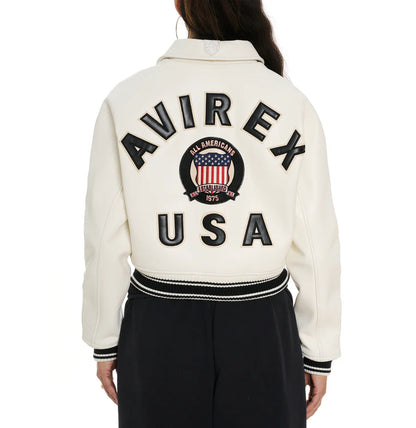 Avirex Women's Cropped Icon Jacket – Premium Streetwear with Signature Embroidery & Modern Fit