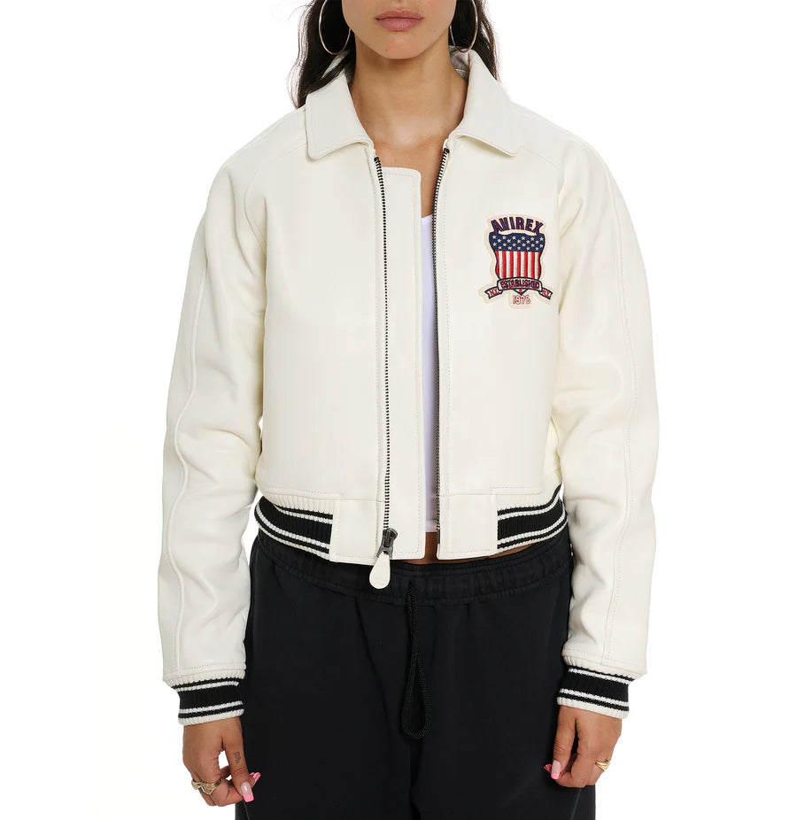 Avirex Women's Cropped Icon Jacket – Premium Streetwear with Signature Embroidery & Modern Fit