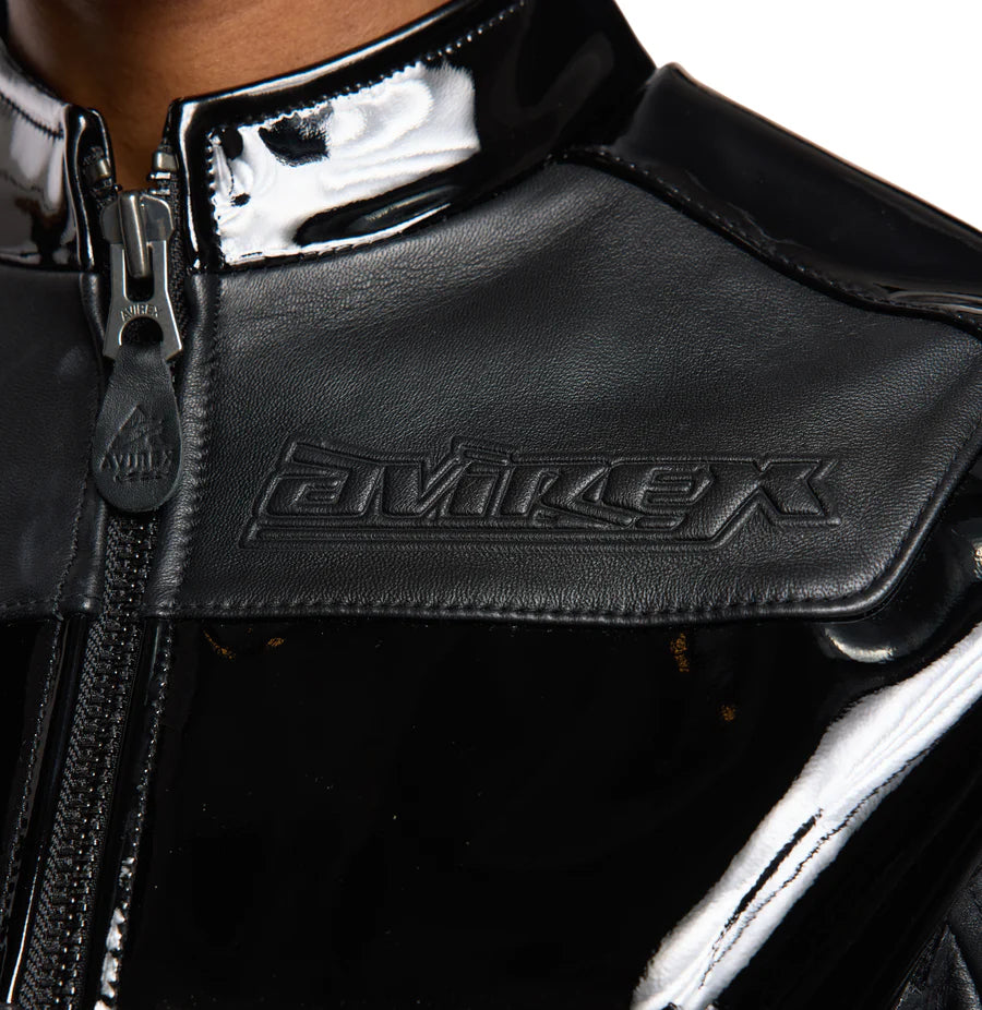 Avirex Cropped Moto Jacket – Sleek Biker Style with Signature Embroidery & Modern Fit