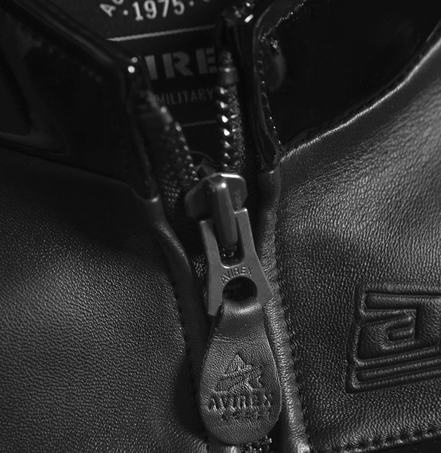 Avirex Cropped Moto Jacket – Sleek Biker Style with Signature Embroidery & Modern Fit