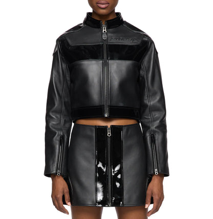 Avirex Cropped Moto Jacket – Sleek Biker Style with Signature Embroidery & Modern Fit
