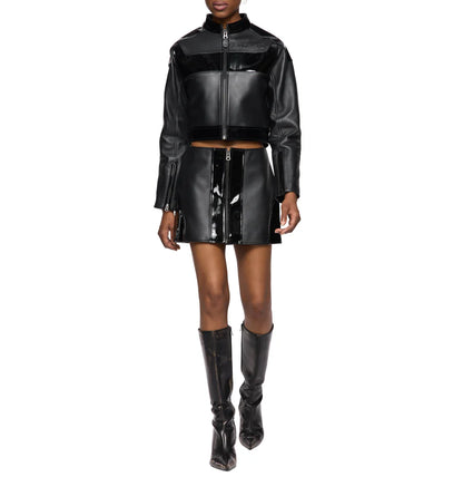Avirex Cropped Moto Jacket – Sleek Biker Style with Signature Embroidery & Modern Fit