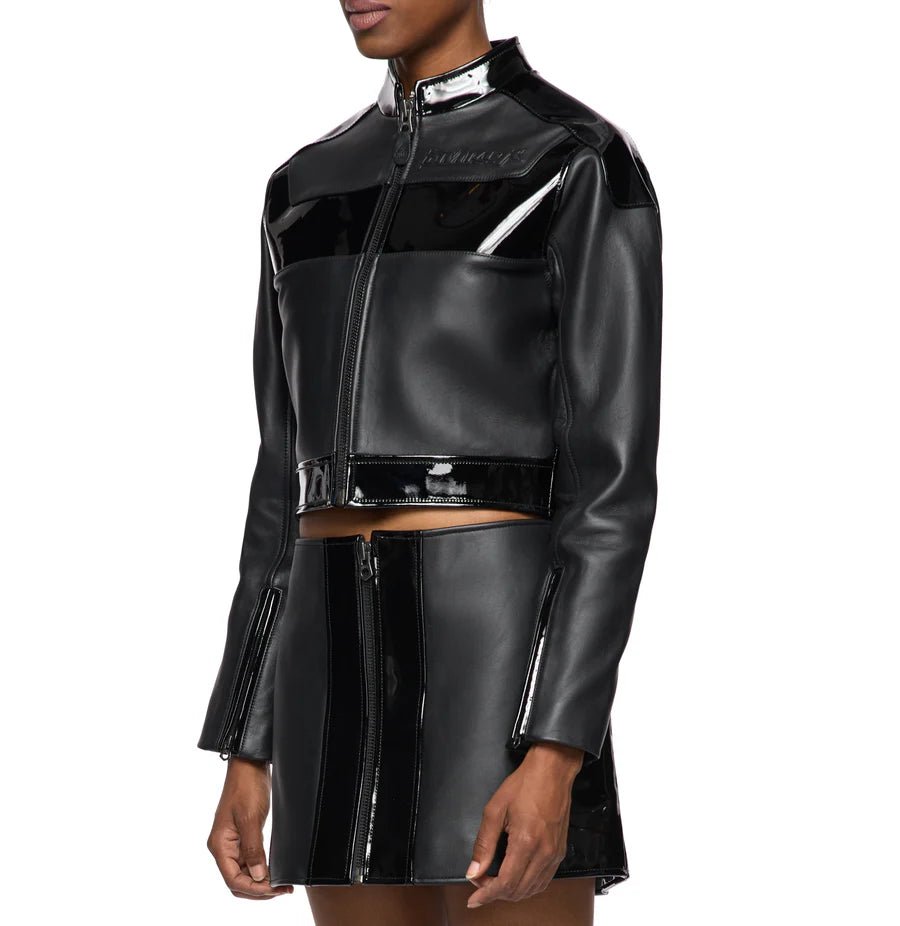 Avirex Cropped Moto Jacket – Sleek Biker Style with Signature Embroidery & Modern Fit