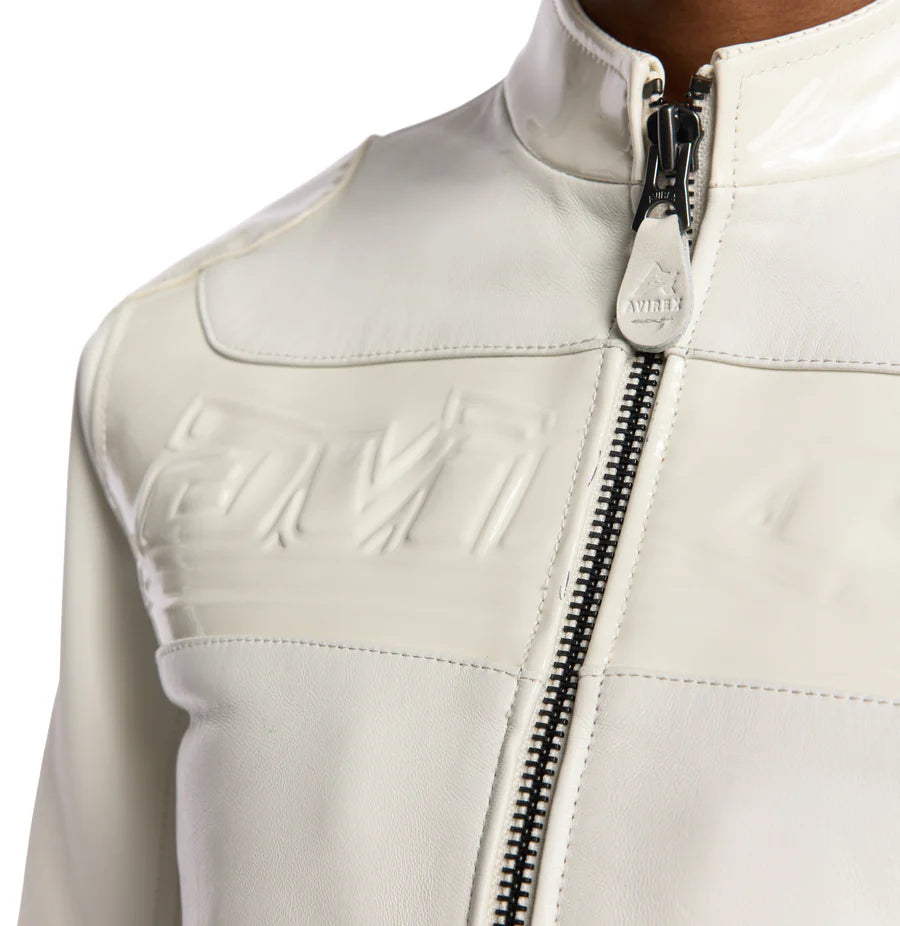 Avirex Cropped Patent Leather Moto Jacket – High-Gloss Finish with Bold Streetwear Edge