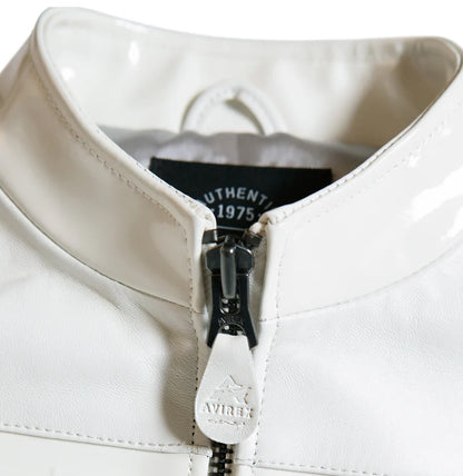Avirex Cropped Patent Leather Moto Jacket – High-Gloss Finish with Bold Streetwear Edge