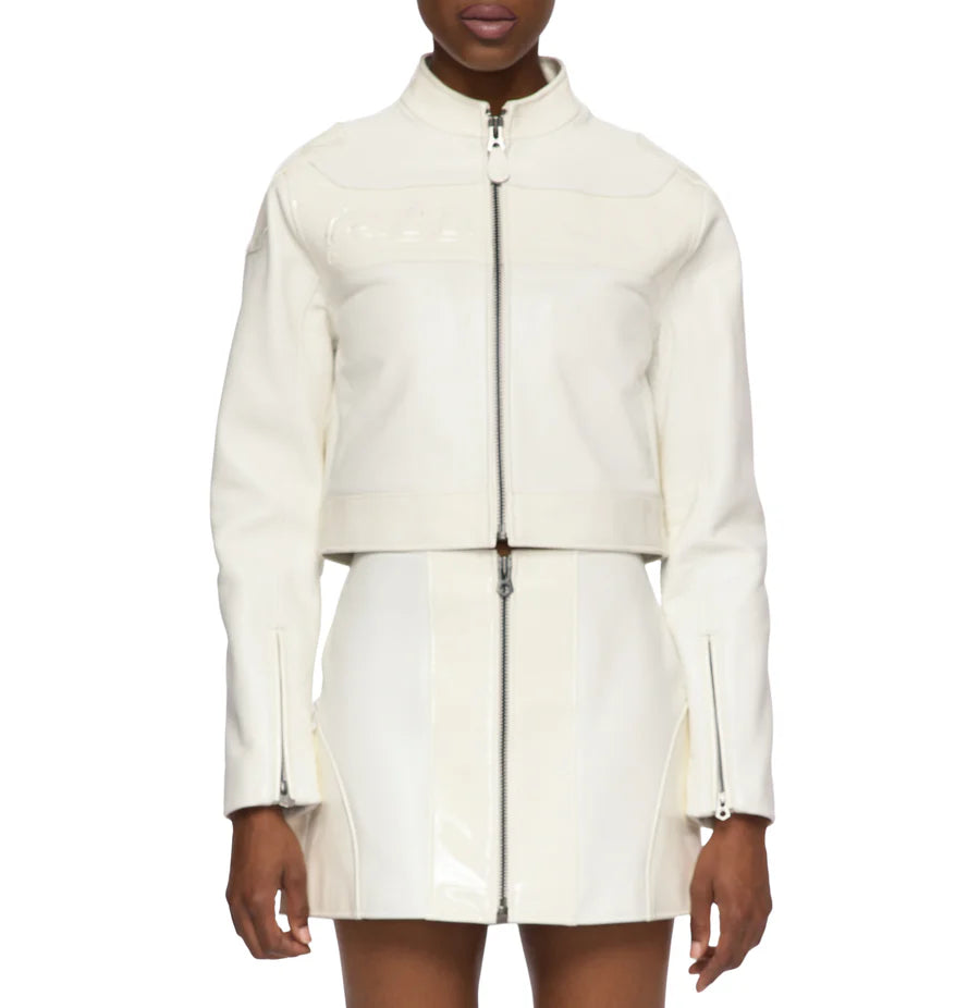 Avirex Cropped Patent Leather Moto Jacket – High-Gloss Finish with Bold Streetwear Edge