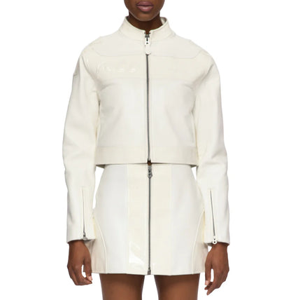 Avirex Cropped Patent Leather Moto Jacket – High-Gloss Finish with Bold Streetwear Edge