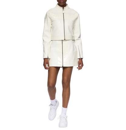 Avirex Cropped Patent Leather Moto Jacket – High-Gloss Finish with Bold Streetwear Edge