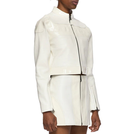 Avirex Cropped Patent Leather Moto Jacket – High-Gloss Finish with Bold Streetwear Edge