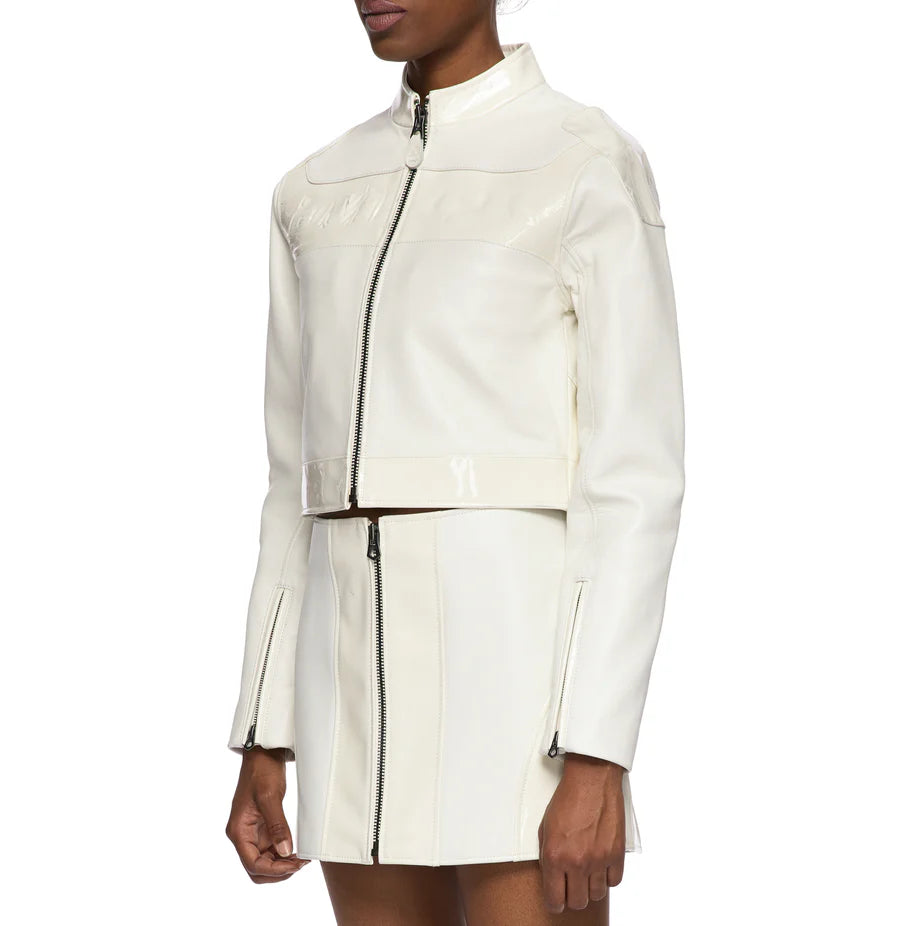 Avirex Cropped Patent Leather Moto Jacket – High-Gloss Finish with Bold Streetwear Edge