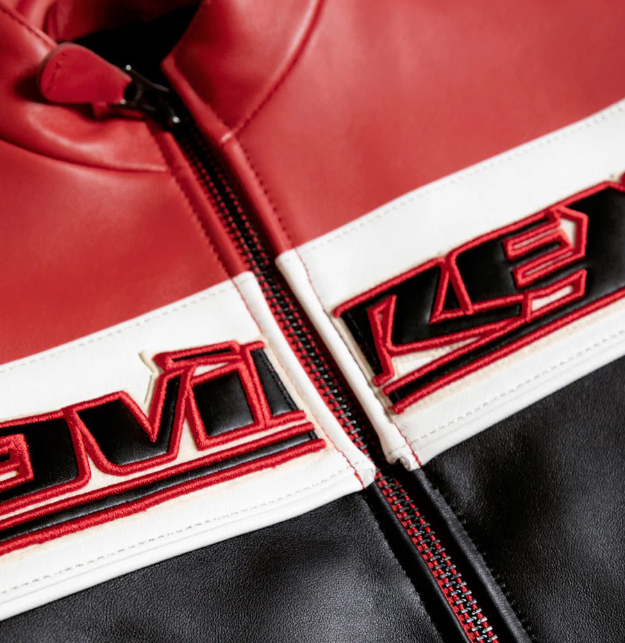 Cropped Colorblock Moto Jacket – Striking Biker Style with Bold Contrast Panels & Modern Fit