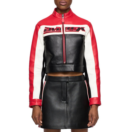 Cropped Colorblock Moto Jacket – Striking Biker Style with Bold Contrast Panels & Modern Fit