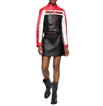 Cropped Colorblock Moto Jacket – Striking Biker Style with Bold Contrast Panels & Modern Fit