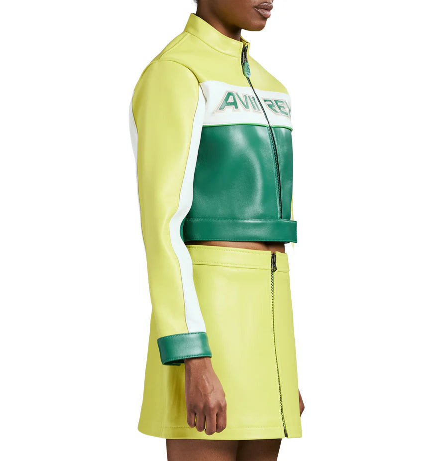 Cropped Colorblock Moto Jacket – Edgy Biker Style with Bold Contrast Panels & Modern Fit