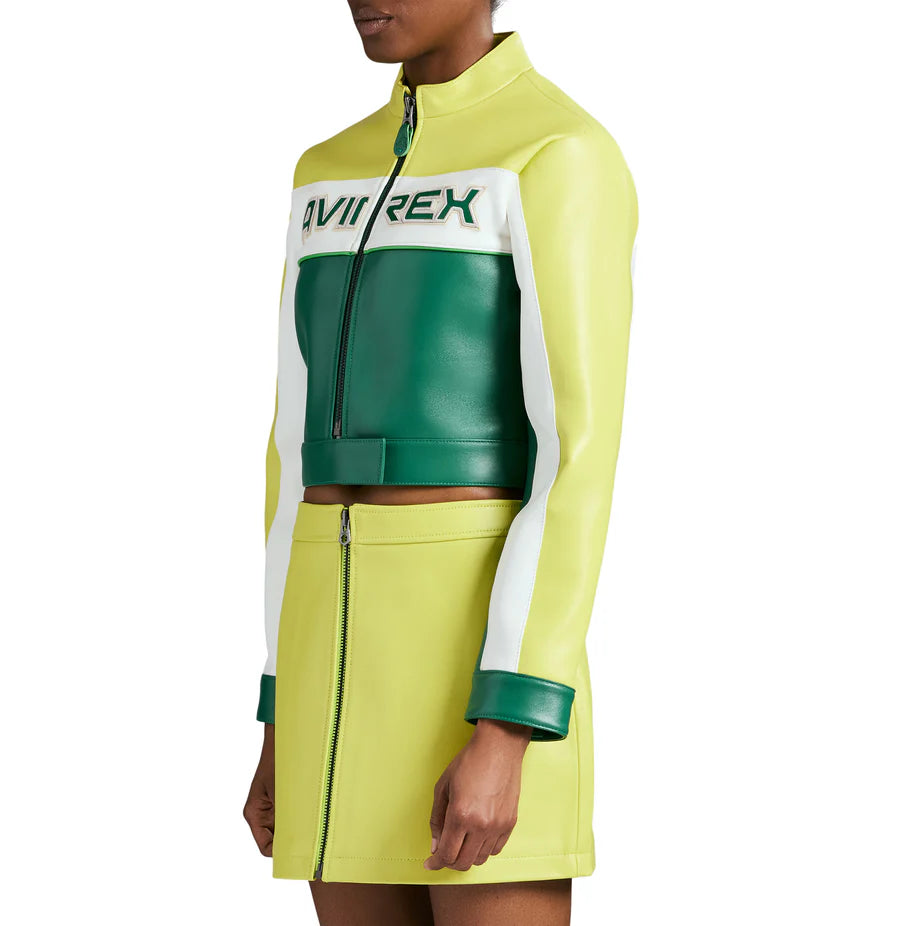 Cropped Colorblock Moto Jacket – Edgy Biker Style with Bold Contrast Panels & Modern Fit