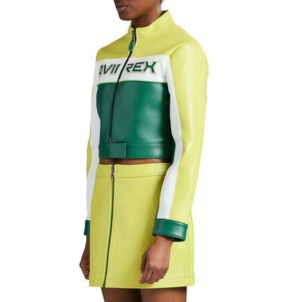Cropped Colorblock Moto Jacket – Edgy Biker Style with Bold Contrast Panels & Modern Fit