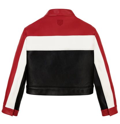 Cropped Colorblock Moto Jacket – Striking Biker Style with Bold Contrast Panels & Modern Fit