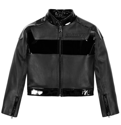 Avirex Cropped Moto Jacket – Sleek Biker Style with Signature Embroidery & Modern Fit