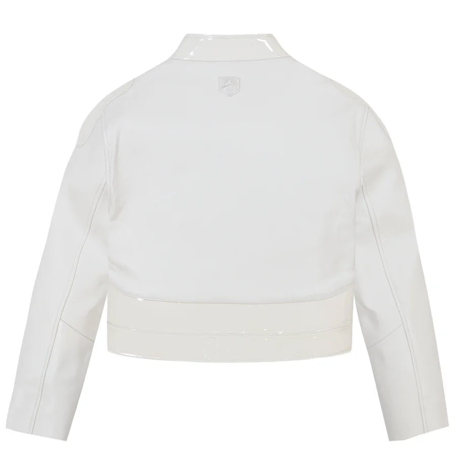 Avirex Cropped Patent Leather Moto Jacket – High-Gloss Finish with Bold Streetwear Edge