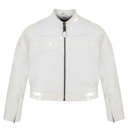 Avirex Cropped Patent Leather Moto Jacket – High-Gloss Finish with Bold Streetwear Edge