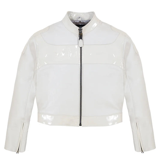 Avirex Cropped Patent Leather Moto Jacket – High-Gloss Finish with Bold Streetwear Edge