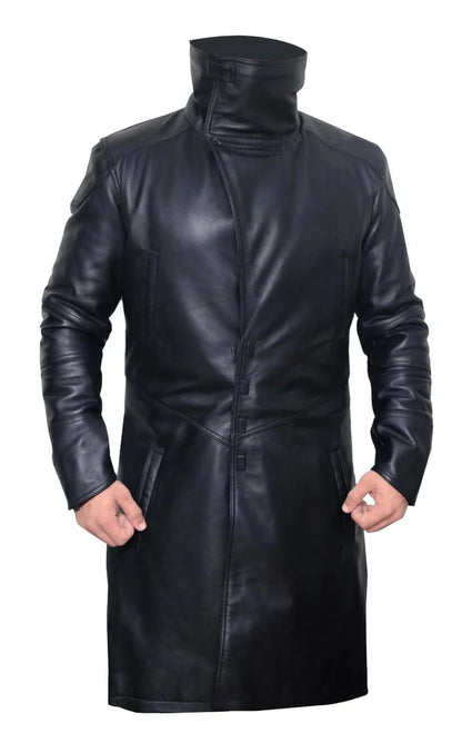 Men's Shearling Collar Trench Coat – Winter Long Leather Jacket