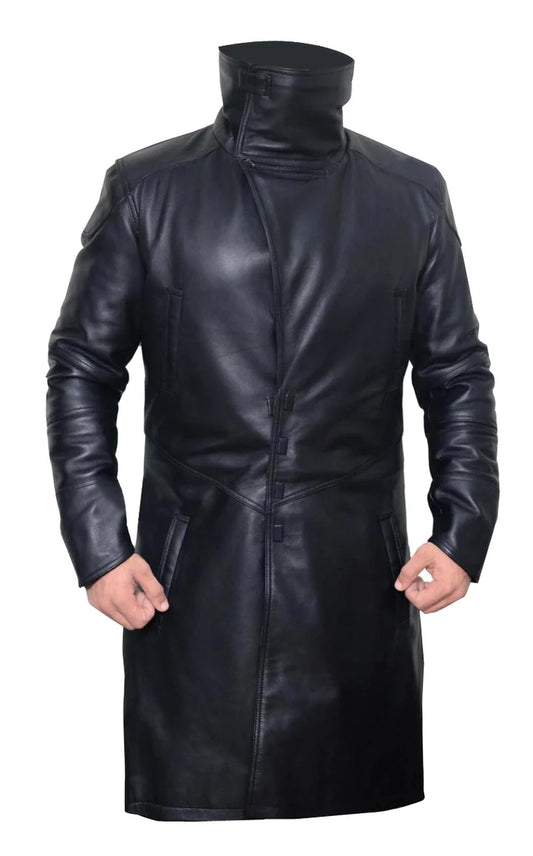 Men's Shearling Collar Trench Coat – Winter Long Leather Jacket