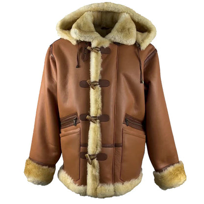 Steve Hart Shearling Duffle Coat – Vintage Tan Brown Winter Coat