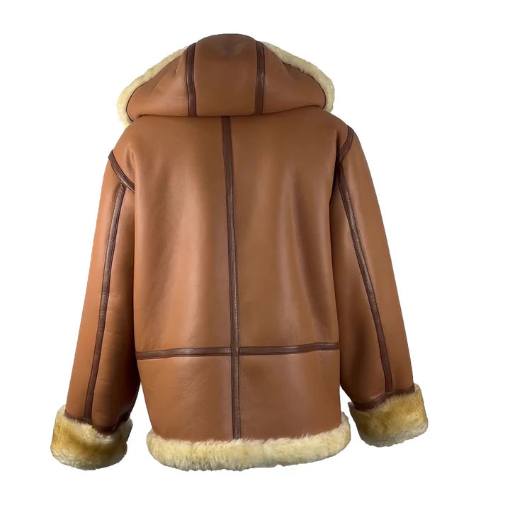 Steve Hart Shearling Duffle Coat – Vintage Tan Brown Winter Coat