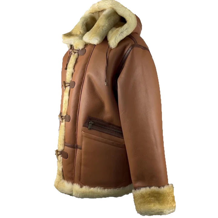 Steve Hart Shearling Duffle Coat – Vintage Tan Brown Winter Coat